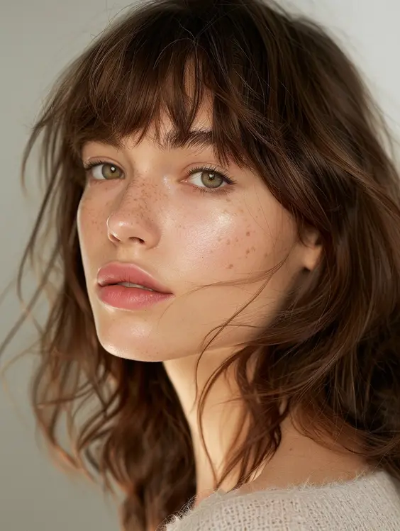 23 Explore Trendy Brown Hair with Bangs: Bottleneck, Face-Framing, and Textured Styles for Every Face Shape