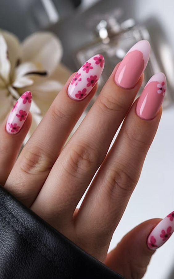 Explore Top Spring Summer Nails Ideas 2025: Pink Florals and Bunny Themes.