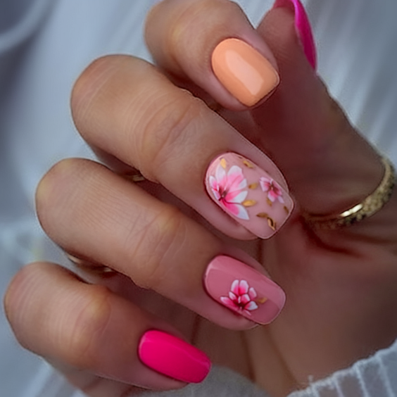 Explore Top Spring Summer Nails Ideas 2025: Pink Florals and Bunny Themes.