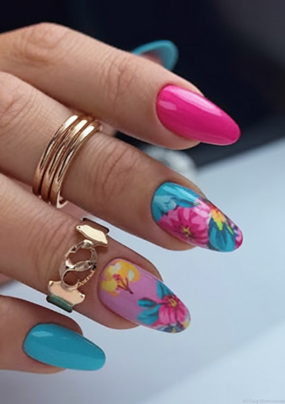 Explore Top Spring Summer Nails Ideas 2025: Pink Florals and Bunny Themes.