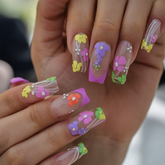 Explore Top Spring Summer Nails Ideas 2025: Pink Florals and Bunny Themes.