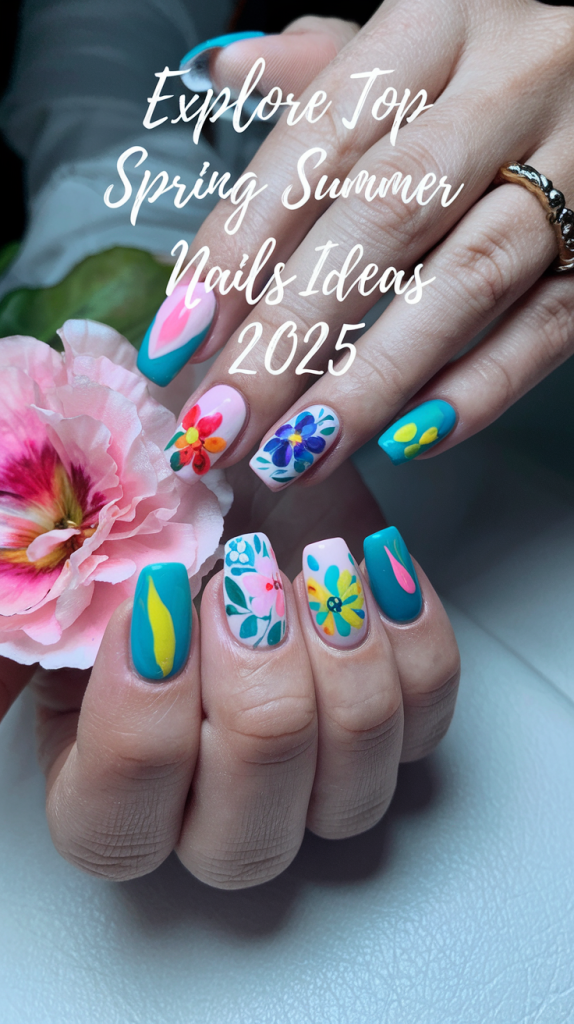 Explore Top Spring Summer Nails Ideas 2025: Pink Florals and Bunny Themes.