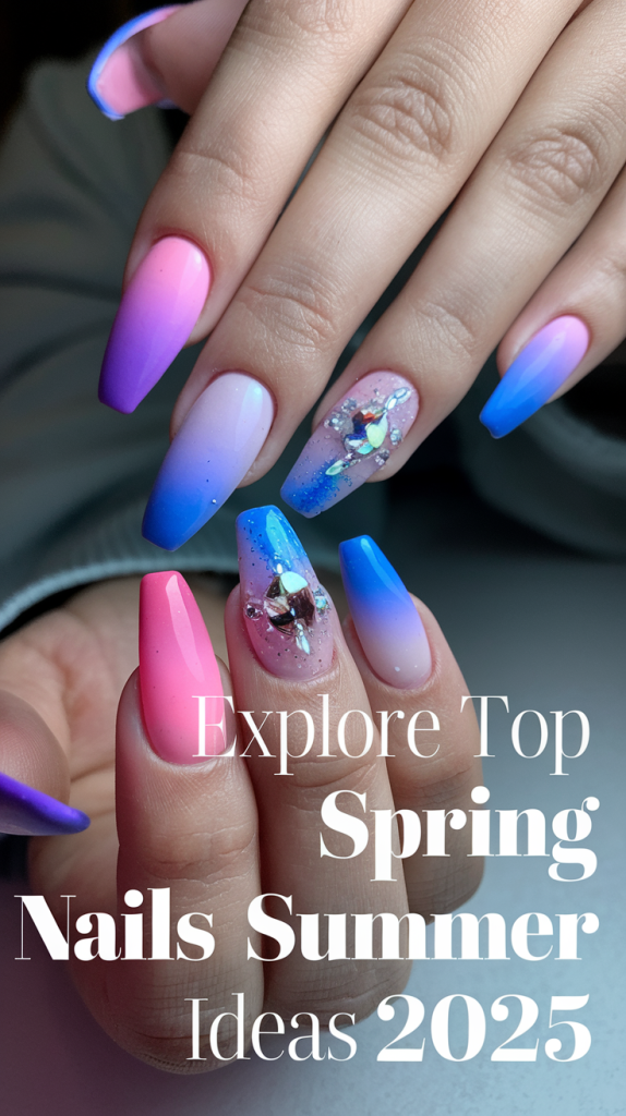 Explore Top Spring Summer Nails Ideas 2025: Pink Florals and Bunny Themes.