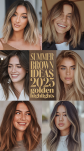 Summer Brown Hair Color Ideas 2025: Golden Highlights for Effortless