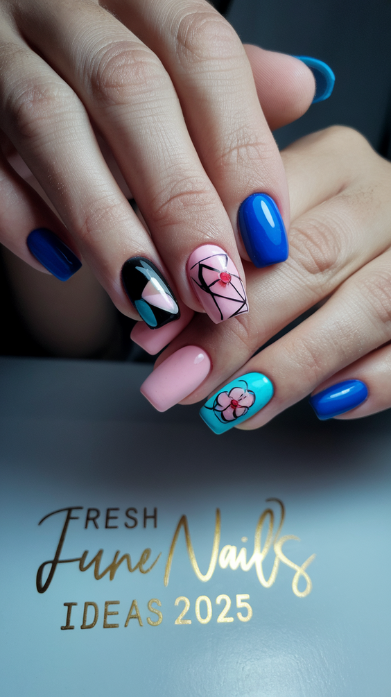 Chic June Nails Ideas 2025 with Florals and Pastels