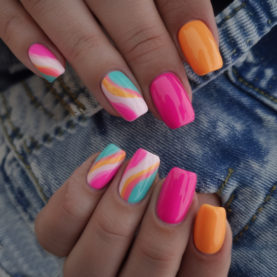 Bright Summer Nail Inspo 2025 with Bold Neon Colors and Pastel Florals for All Nail Shapes