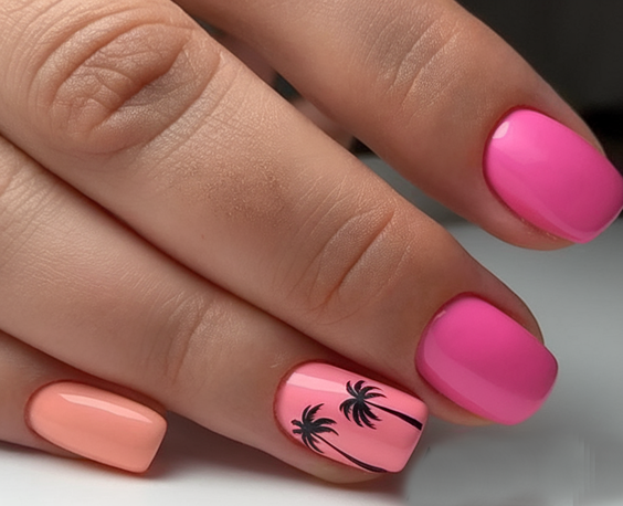 Tropical Sunset and Palm Tree Hawaii Nails Ideas 2025 for Vibrant Summer Vibes