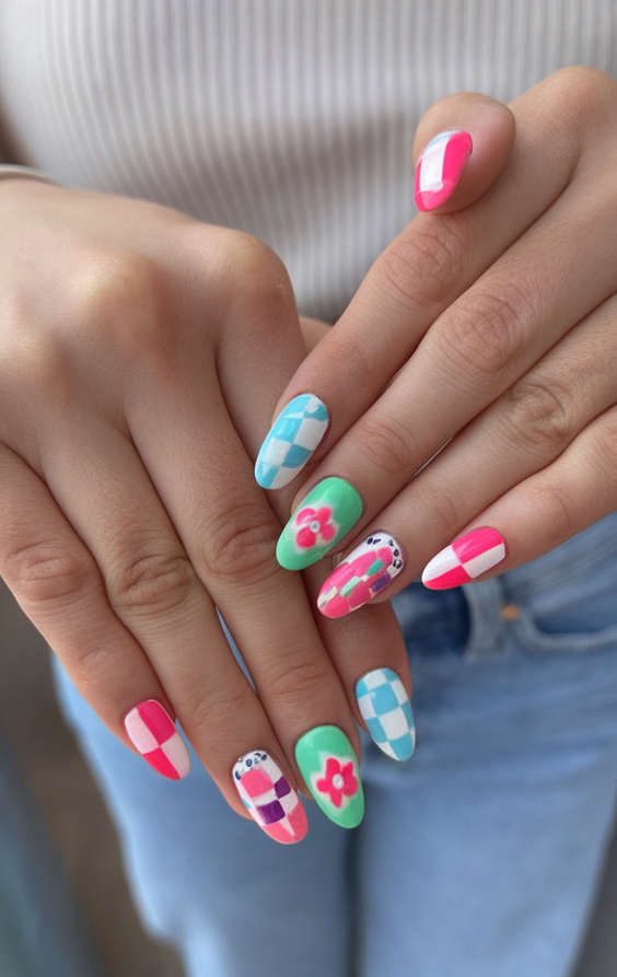 Fresh Summer Acrylic Nail Ideas 2025 with Bright Colors, Floral Accents, and Modern Art Vibes