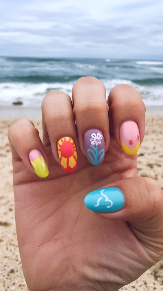 Tropical Sunset and Palm Tree Hawaii Nails Ideas 2025 for Vibrant Summer Vibes