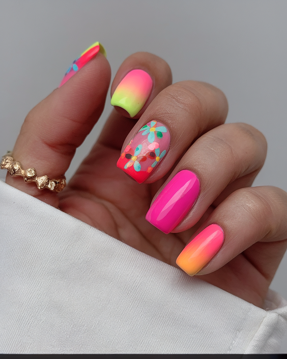Bright Summer Nail Inspo 2025 with Bold Neon Colors and Pastel Florals for All Nail Shapes