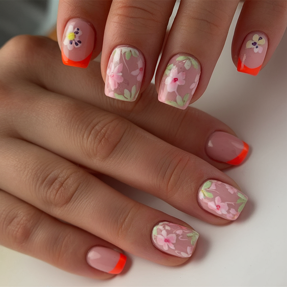 Summer Flower Nails Ideas 2025 for Every Style from Hibiscus to Pink and Orange Acrylic Looks