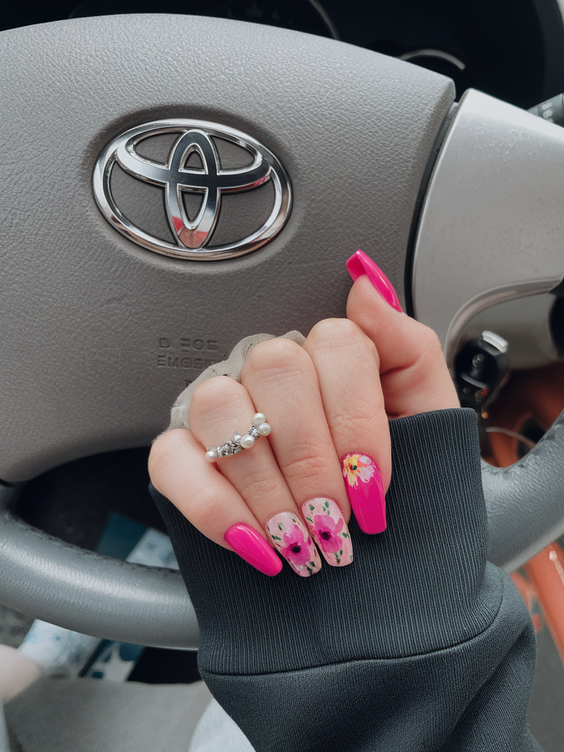 Fresh Summer Acrylic Nail Ideas 2025 with Bright Colors, Floral Accents, and Modern Art Vibes