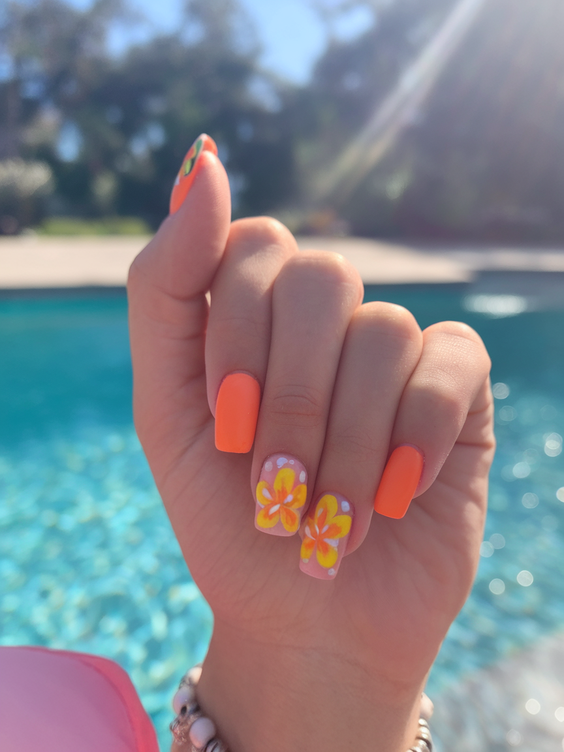 Summer Flower Nails Ideas 2025 for Every Style from Hibiscus to Pink and Orange Acrylic Looks