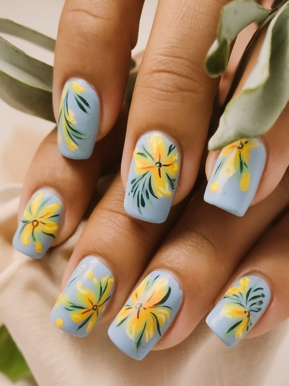 Tropical Sunset and Palm Tree Hawaii Nails Ideas 2025 for Vibrant Summer Vibes