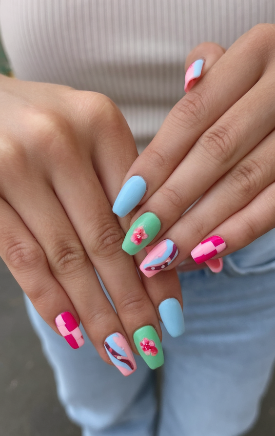 Bright Summer Nail Inspo 2025 with Bold Neon Colors and Pastel Florals for All Nail Shapes