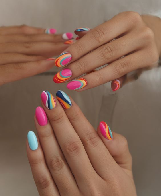 Summer Almonds Nails Ideas 2025 for Colorful Beach Vacation Looks with Classy Simple Designs