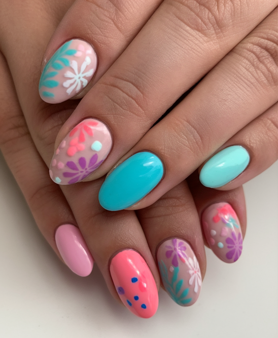 Bright Summer Nail Inspo 2025 with Bold Neon Colors and Pastel Florals for All Nail Shapes