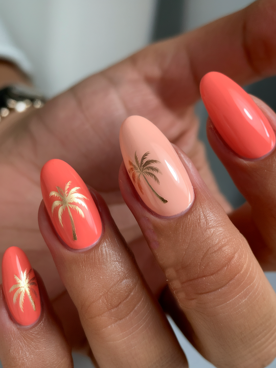 Summer Almonds Nails Ideas 2025 for Colorful Beach Vacation Looks with Classy Simple Designs