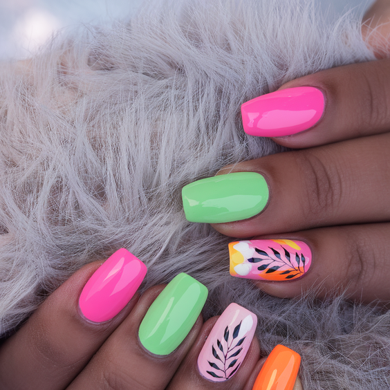 Bright Summer Nail Inspo 2025 with Bold Neon Colors and Pastel Florals for All Nail Shapes