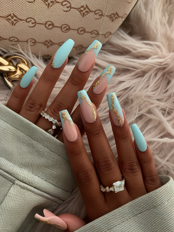 Bright Summer Blue Nails Ideas 2025 for Beach Vacations, Almond Shapes, and Simple Square Designs