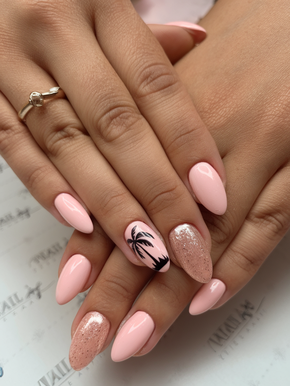 Tropical Sunset and Palm Tree Hawaii Nails Ideas 2025 for Vibrant Summer Vibes