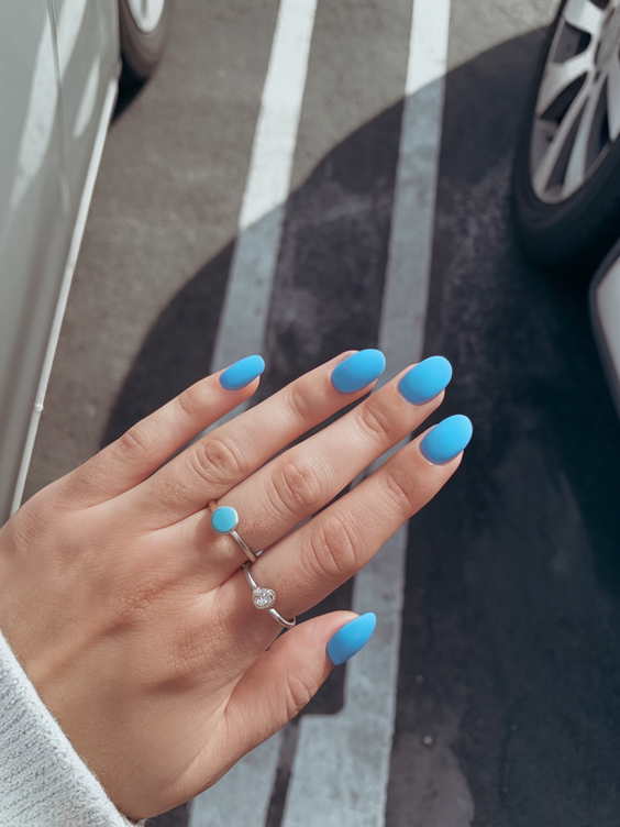 Bright Summer Blue Nails Ideas 2025 for Beach Vacations, Almond Shapes, and Simple Square Designs