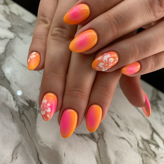 Summer Flower Nails Ideas 2025 for Every Style from Hibiscus to Pink and Orange Acrylic Looks