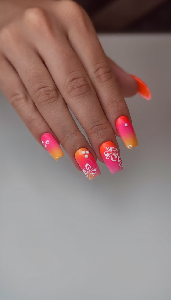 Summer Flower Nails Ideas 2025 for Every Style from Hibiscus to Pink and Orange Acrylic Looks
