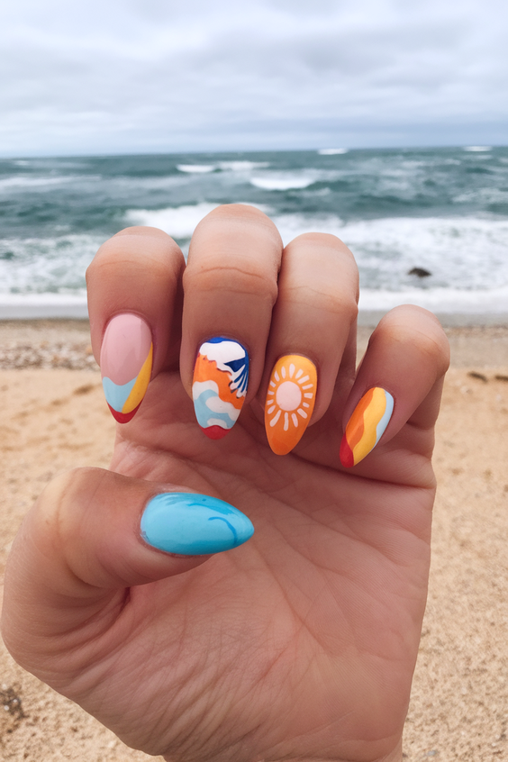 Tropical Sunset and Palm Tree Hawaii Nails Ideas 2025 for Vibrant Summer Vibes