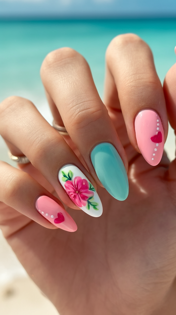 Summer Almonds Nails Ideas 2025 for Colorful Beach Vacation Looks with Classy Simple Designs
