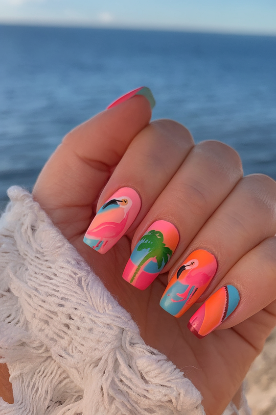 Summer Almonds Nails Ideas 2025 for Colorful Beach Vacation Looks with Classy Simple Designs