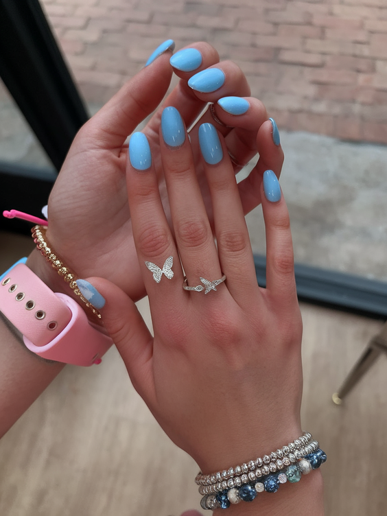 Bright Summer Blue Nails Ideas 2025 for Beach Vacations, Almond Shapes, and Simple Square Designs