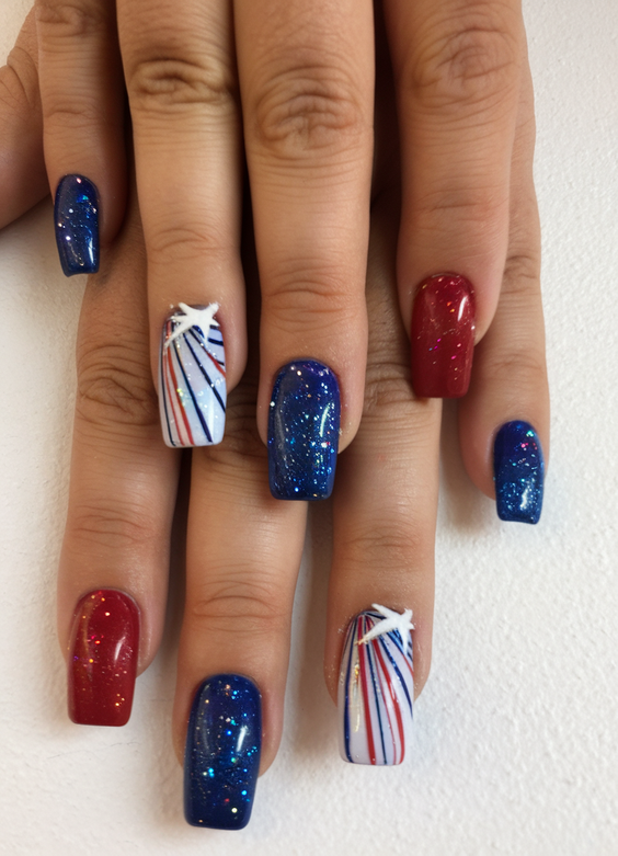 Celebrate with Sparkling Ombre Fourth of July Nails Ideas 2025 for a Festive Summer Manicure