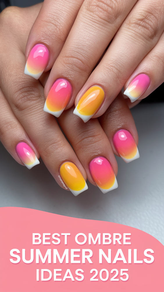 Bright Ombre Summer Nails Ideas 2025: Hot Pink, Pastel & Neon Colors for Holidays, Brunettes, and Gel Looks