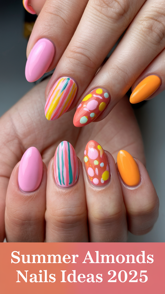 Summer Almonds Nails Ideas 2025 for Colorful Beach Vacation Looks with Classy Simple Designs