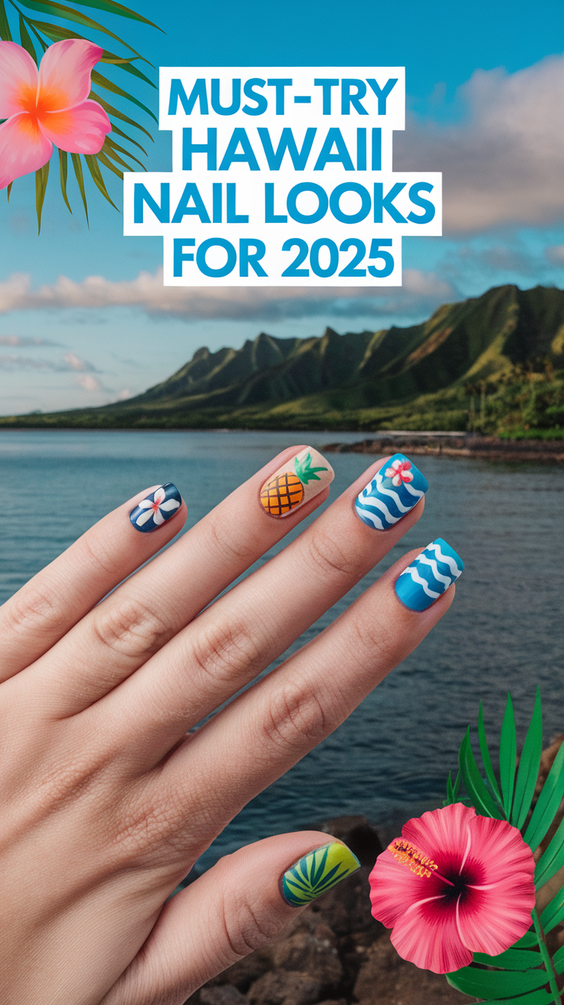 Tropical Sunset and Palm Tree Hawaii Nails Ideas 2025 for Vibrant Summer Vibes
