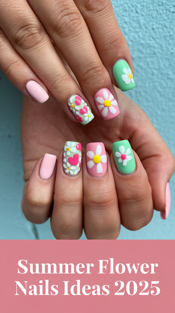 Summer Flower Nails Ideas 2025 for Every Style from Hibiscus to Pink and Orange Acrylic Looks