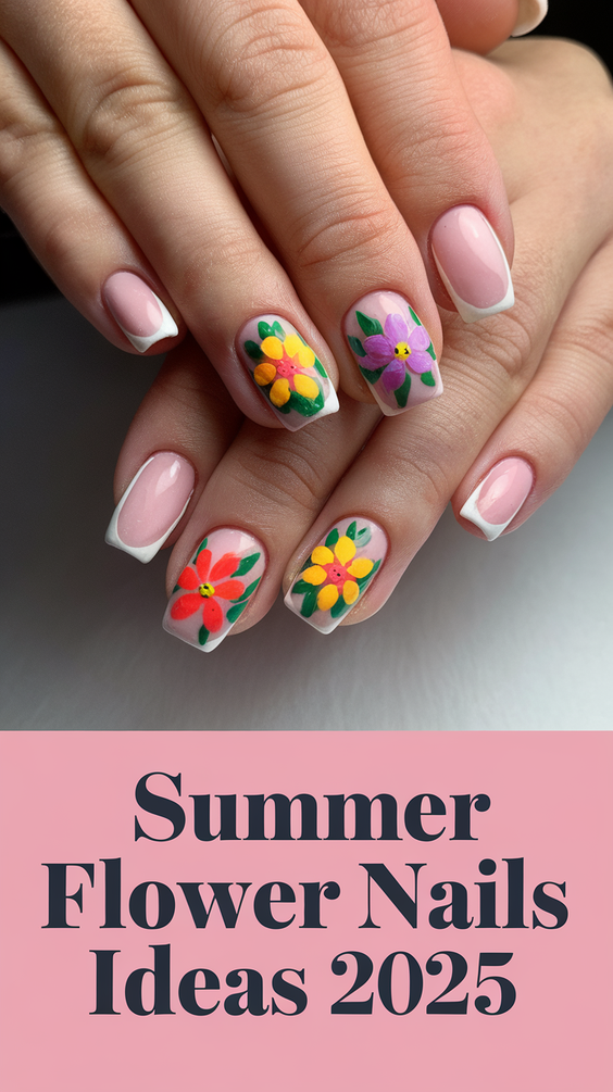 Summer Flower Nails Ideas 2025 for Every Style from Hibiscus to Pink and Orange Acrylic Looks