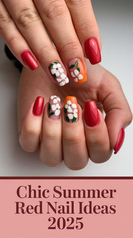 Bold and Glossy Summer Red Nail Ideas 2025 That Match Every Hair Outfit, Top, or Skirt You Wear
