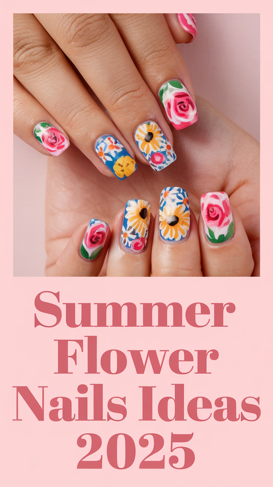 Summer Flower Nails Ideas 2025 for Every Style from Hibiscus to Pink and Orange Acrylic Looks
