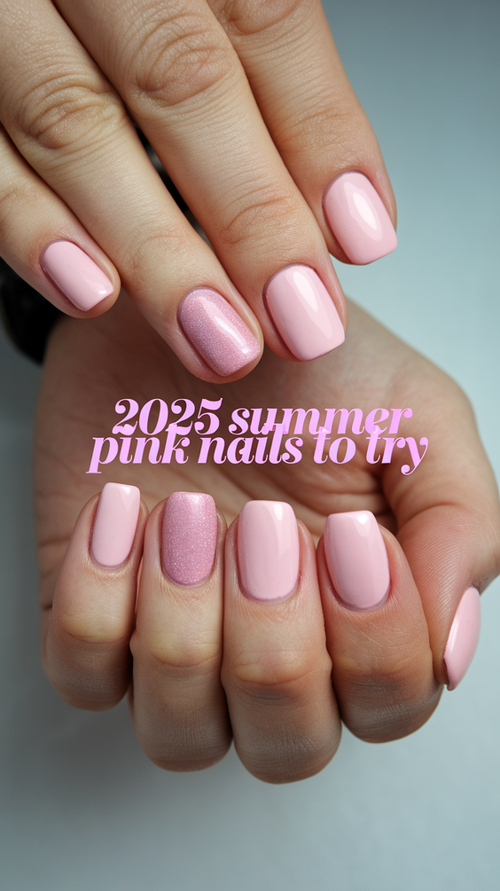 Summer Pink Nails Ideas 2025 to Match Your Skirt Outfit and Solid Gel Toenails for Vacation