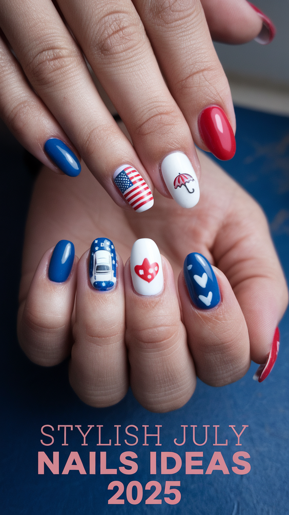 July Nails Ideas 2025: Red, White, and Blue Designs for Summer Inspiration