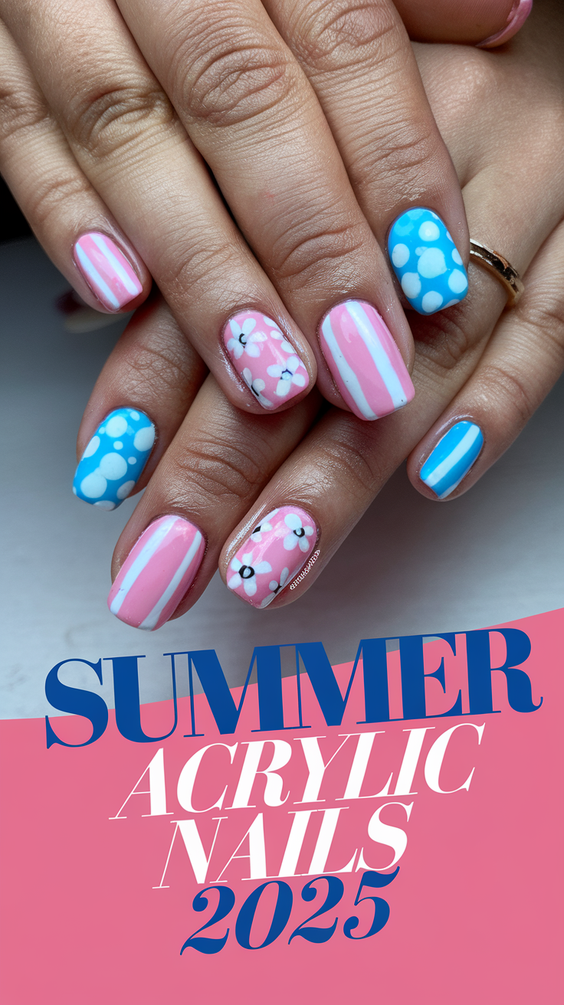 Fresh Summer Acrylic Nail Ideas 2025 with Bright Colors, Floral Accents, and Modern Art Vibes