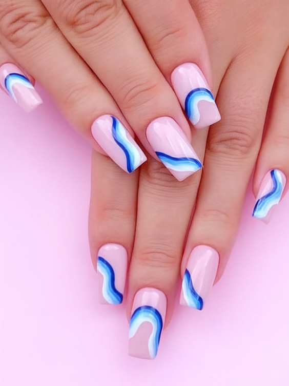Chic Blue Swirl Nails for Your First Day of School Style 2025
