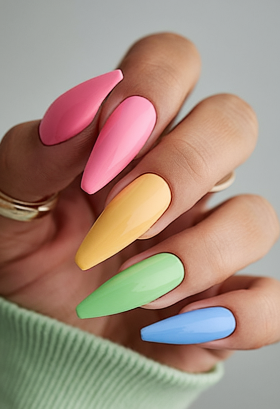 Bold End of Summer Nails Ideas 2025 with Almond French, Acrylic Pink, and Vibrant Gel Colors