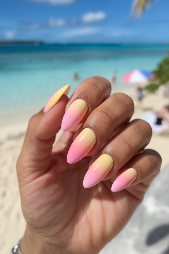 Bold End of Summer Nails Ideas 2025 with Almond French, Acrylic Pink, and Vibrant Gel Colors