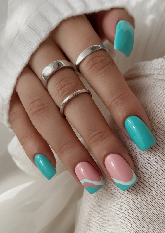 Bold End of Summer Nails Ideas 2025 with Almond French, Acrylic Pink, and Vibrant Gel Colors