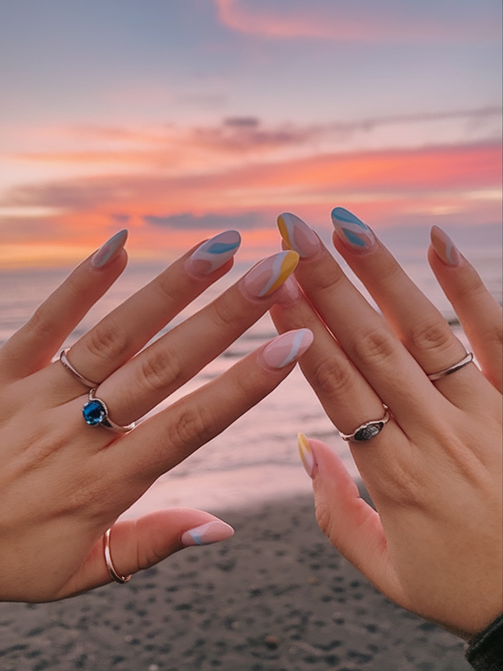 Bold End of Summer Nails Ideas 2025 with Almond French, Acrylic Pink, and Vibrant Gel Colors