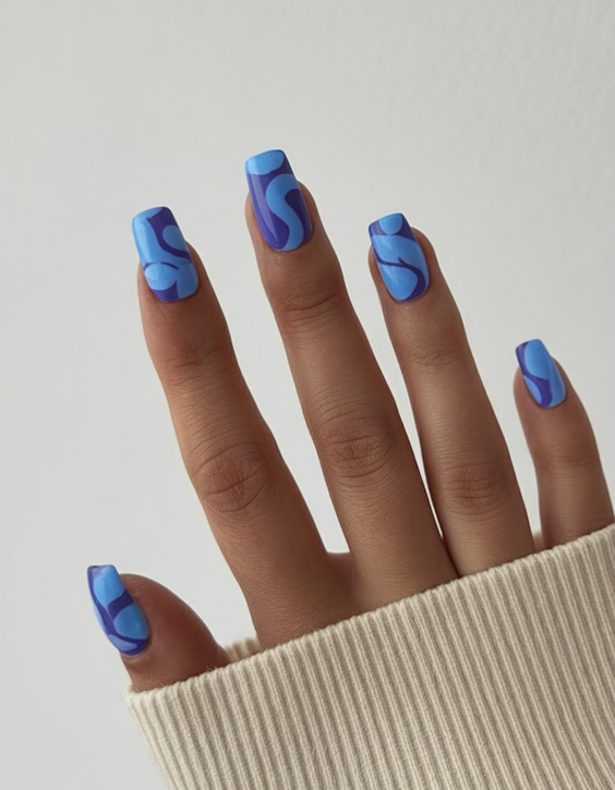Chic Blue Swirl Nails for Your First Day of School Style 2025