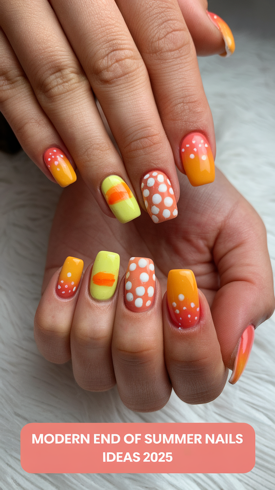 Bold End of Summer Nails Ideas 2025 with Almond French, Acrylic Pink, and Vibrant Gel Colors